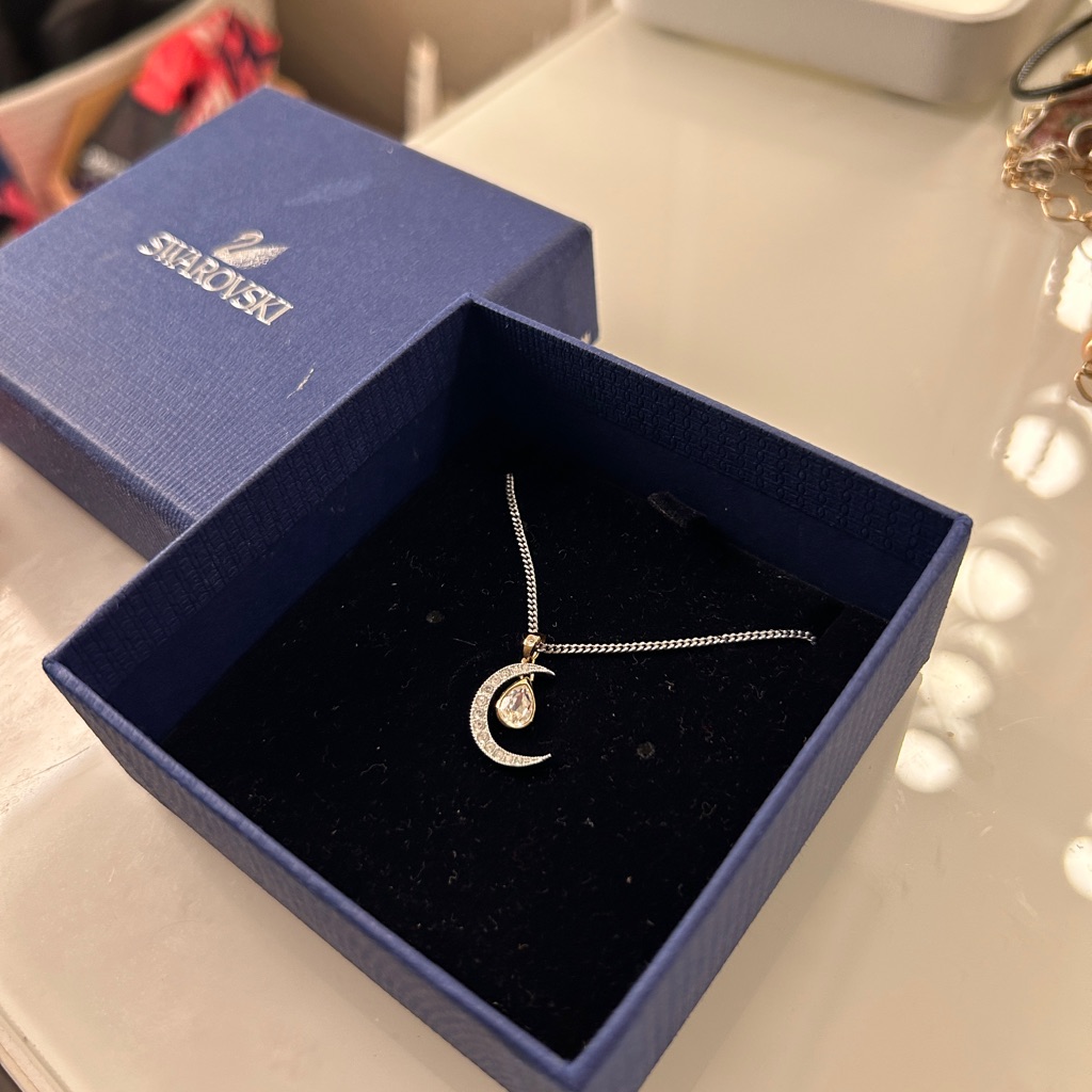 Swarovski Silver Crescent And Teardrop Necklace